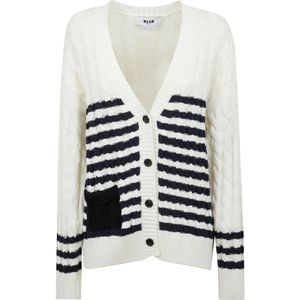 Msgm, Truien, Dames, Wit, S, Katoen, Gestreepte Gebreide Vest