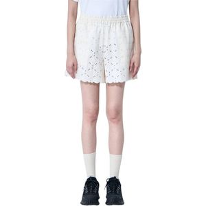Moncler, Korte broeken, Dames, Beige, S, Katoen, Katoenen Logo Patch Koord Shorts