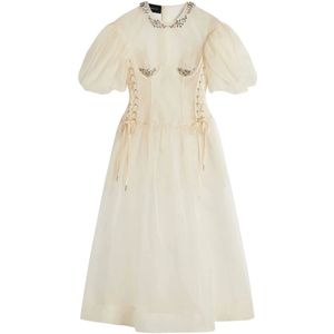 Simone Rocha, Kleedjes, Dames, Beige, S, Organza, Ivoor Kant-Up Korset Jurk