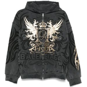Balenciaga, Sweatshirts & Hoodies, Heren, Grijs, L, Katoen, Hoodie met strass in houtskool grijs