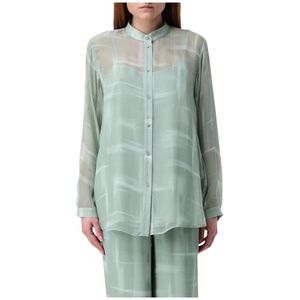 Armani Exchange, Blouses & Shirts, Dames, Groen, L, Abstract Print Zijden Blouse