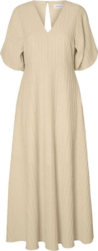Selected Femme, Kleedjes, Dames, Beige, S, Katoen, Katoenen Gekreukte Lange Jurk