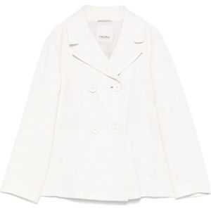 Max Mara, Jassen, Dames, Beige, XS, Katoen, Beige Double-Breasted Katoen Linnen Jas