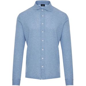 Barba, Overhemden, Heren, Blauw, M, Katoen, Italiaans katoenen piqué overhemd