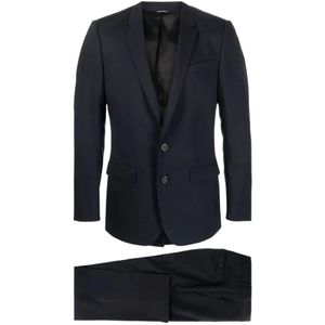 Dolce & Gabbana, Pakken, Heren, Blauw, XL, Wol, Marineblauw Slim Fit Wollen Pak