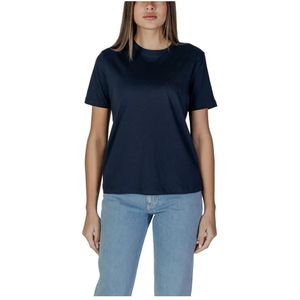 Vila, Tops, Dames, Blauw, S, Katoen, Blauw Katoenen Crew Neck T-shirt