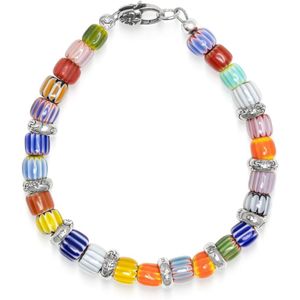 Nialaya, Accessoires, Heren, Grijs, M, Men's Sterling Silver Bracelet with Ceramic Multicolored Beads