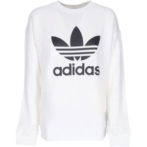 Adidas, Sweatshirts & Hoodies, Dames, Wit, 2Xl, Katoen, Crewneck Sweatshirt met Trefoil-logo