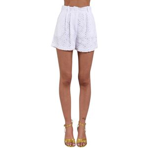Actualee, Korte broeken, Dames, Wit, L, Katoen, Kanten Katoenen Shorts met Zakken