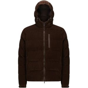 Moncler, Jassen, Heren, Bruin, XL, Katoen, Corduroy Hooded Down Jacket