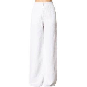 Max Mara Studio, Broeken, Dames, Wit, M, Linnen, Witte Viscose Tailored Palazzo Broek