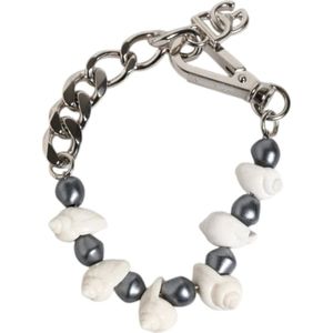 Dolce & Gabbana, Accessoires, unisex, Grijs, ONE Size, Armband met kralen, schelp en DG-logo hanger