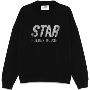 Golden Goose, Sweatshirts & Hoodies, Heren, Zwart, XL, Katoen, Black Star Text Sweatshirt