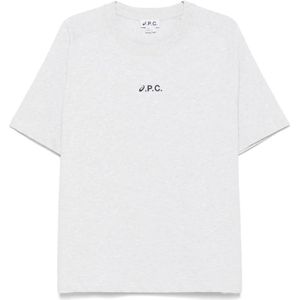 A.p.c., Tops, Heren, Grijs, L, Heather Grey Logo Print T-shirt