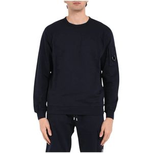 C.p. Company, Sweatshirts & Hoodies, Heren, Blauw, XL, Katoen, Geribbelde Sweatshirts met Logozak