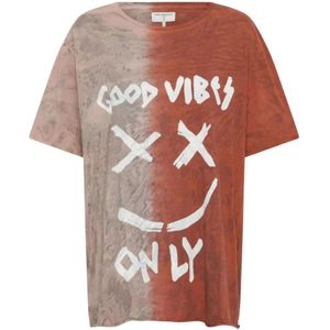 One Teaspoon, Tops, Dames, Veelkleurig, L, Katoen, Tie Dye Katoenen T-shirt met Print