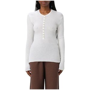 rus, Truien, Dames, Wit, L, Wol, Elegante Geribbelde Gebreide Wollen Trui