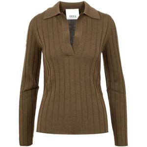 Erika Cavallini, Truien, Dames, Bruin, M, Wol, Bruine Polo Shirt van Wol met Lange Mouwen