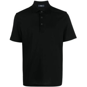 Herno, Tops, Heren, Zwart, M, Katoen, Polo Shirt