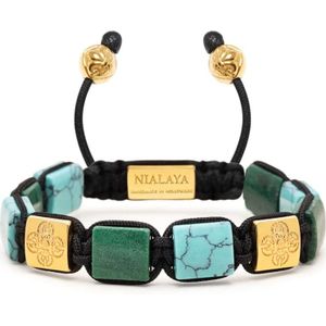 Nialaya, Accessoires, Dames, Geel, M, Turquoise en Groene Jade Flatbead Armband met Vergulde Dorje