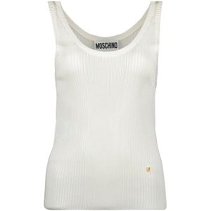 Moschino, Tops, Dames, Wit, S, Geribbelde witte top lente-zomer 2025