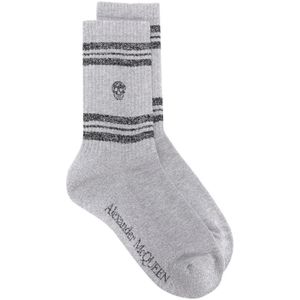 Alexander McQueen, Ondergoed, Dames, Grijs, M, Katoen, Skull Logo Sokken, Zilver/Zwart