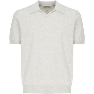 Brunello Cucinelli, Tops, Heren, Grijs, M, Katoen, Katoenen polo shirt