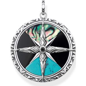 Thomas Sabo, Accessoires, Heren, Veelkleurig, ONE Size, Hanger Kompas Groot 925 Sterling Zilver, Gezwart Pe 834-979-7