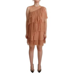 Liu Jo, Kleedjes, Dames, Roze, S, Polyester, Chique Roze Mouwloze Gelaagde Mini Jurk
