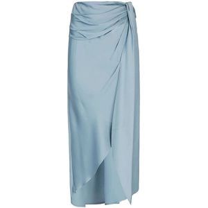 Simkhai, Rokken, Dames, Blauw, S, Satijn, Blauwe Gedrapeerde Satijnen Midi Rok