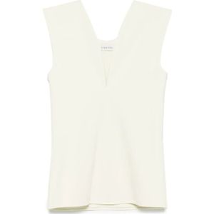 Lanvin, Tops, Dames, Wit, 2Xs, Polyester, Elegant Deep V-Neck Sleeveless Top