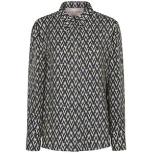 Valentino, Blouses & Shirts, Dames, Zwart, L, Twill Shirt met V Print