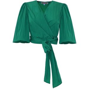 Kocca, Blouses & Shirts, Dames, Groen, S, Geplooide Wrap Blouse met Ceintuur