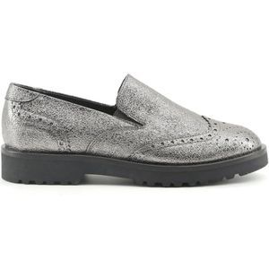 Made in Italia, Schoenen, Dames, Grijs, 38 EU, Leer, Metallic Brogue Loafer met Openwork Details