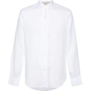 Eleventy, Overhemden, Heren, Wit, 2Xl, Linnen, Elegante Witte Lange Mouw Linnen Overhemd