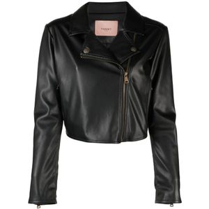 Twinset, Jassen, Dames, Roze, L, Polyester, Donkerroze Leren Jas