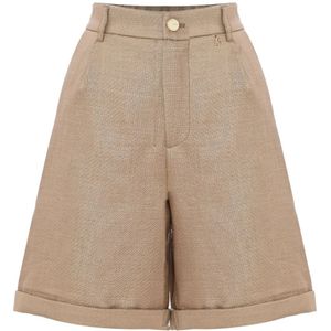 Kocca, Korte broeken, Dames, Beige, XS, Katoen, Wijde katoenen shorts met omslag