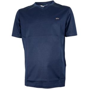 Paul & Shark, Tops, Heren, Blauw, L, Katoen, Blauw Katoenen Interlock T-Shirt Metal Shark