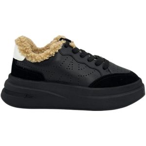 Ash, Schoenen, Dames, Zwart, 37 EU, Leer, Zwarte leren sneaker met voering van bont