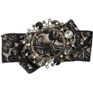 Dolce & Gabbana, Accessoires, Dames, Zwart, ONE Size, Nylon, Kristal Versierde Handgemaakte Broche Haarspeld