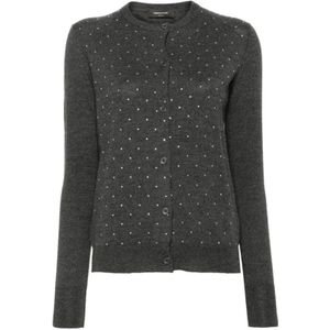 Fabiana Filippi, Truien, Dames, Grijs, L, Wol, Kristalversierde Merinowol Vest