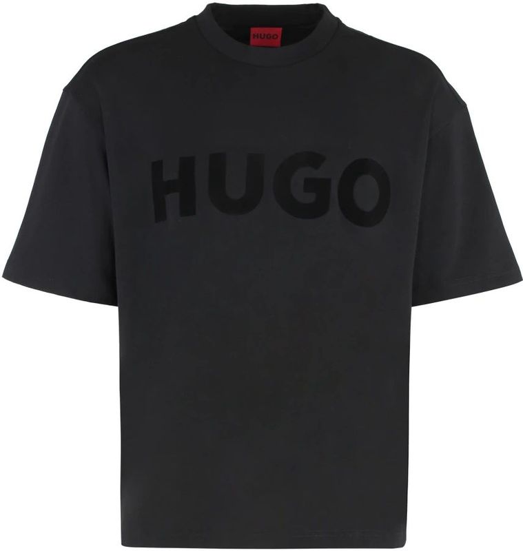 Hugo Boss, Tops, Heren, Zwart, XL, Katoen, Geribbelde ronde hals katoenen T-shirt