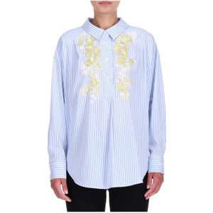 Ermanno Scervino, Blouses & Shirts, Dames, Blauw, S, Katoen, Gestreept Katoenen Overhemd in Lichtblauw