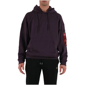 Alpha Industries, Sweatshirts & Hoodies, Heren, Paars, L, Katoen, Essentials hoodie met badge logo