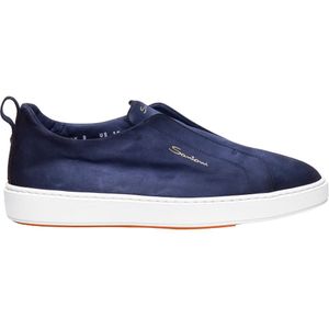 Santoni, Schoenen, Heren, Blauw, 42 1/2 EU, Leer, Slip-On Sneakers met Leren Hiel