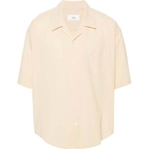 Ami Paris, Overhemden, Heren, Beige, XL, Casual korte mouw camp kraag shirt