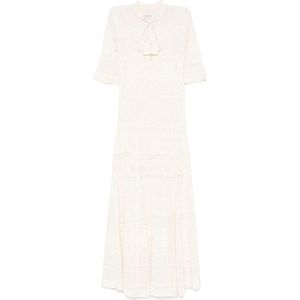 Zadig & Voltaire, Kleedjes, Dames, Beige, XS, Ecru Kort Jurkje met Kwastjes