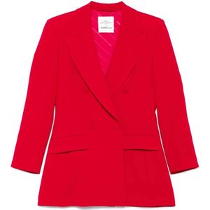 Marella, Jassen, Dames, Rood, XS, Polyester, Rode Double-Breasted Jas met Schoudervullingen