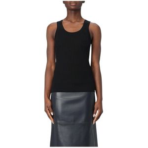 Max Mara, Tops, Dames, Zwart, L, Wol, Geribbeld Wollen Hemdje