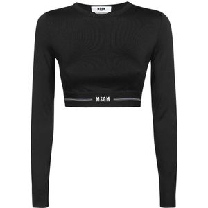 Msgm, Tops, Dames, Zwart, L, Contrasterende Logo Crop Top